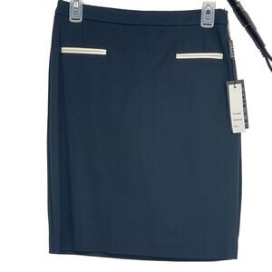 Thalian Pencil Skirt Quadra Stretch Women's Size 6 Knee Length Navy Blue & Ivory